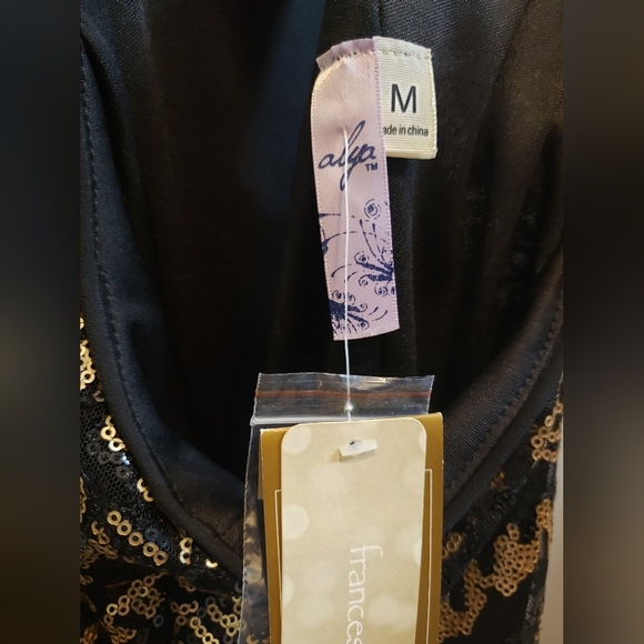 Alya Gold Sequined Halter Style Black Sleeveless Dress, Medium - Picture 5 of 7